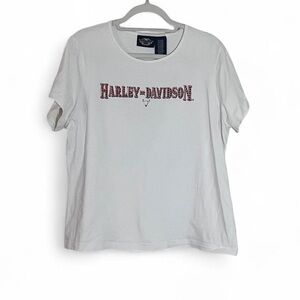 Harley-Davidson Western Graphic Tee Women’s 1W White Skull Biker Style